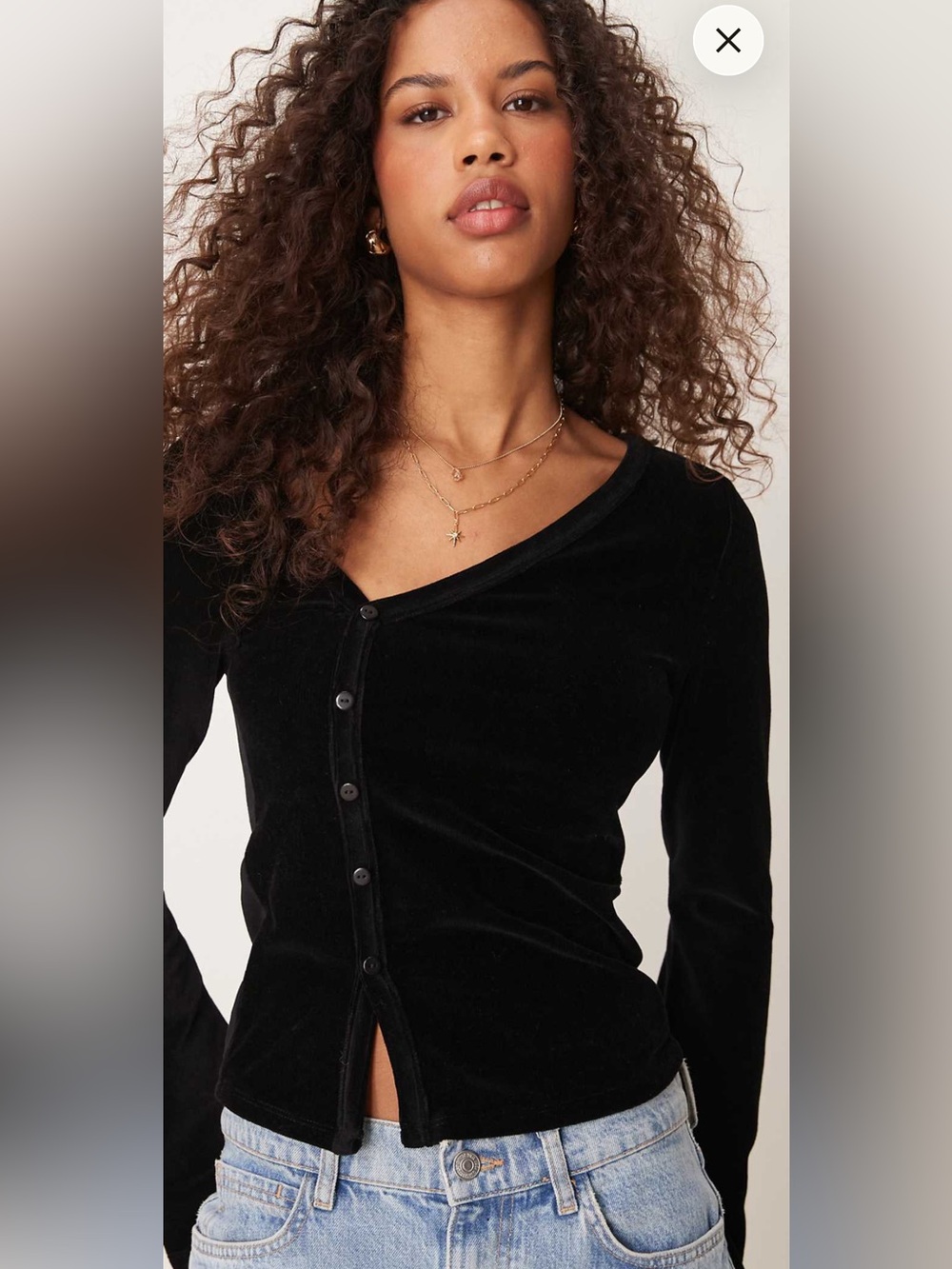 ASOS Black Velvet Cord asymmetrical Button-Front Women’s Top